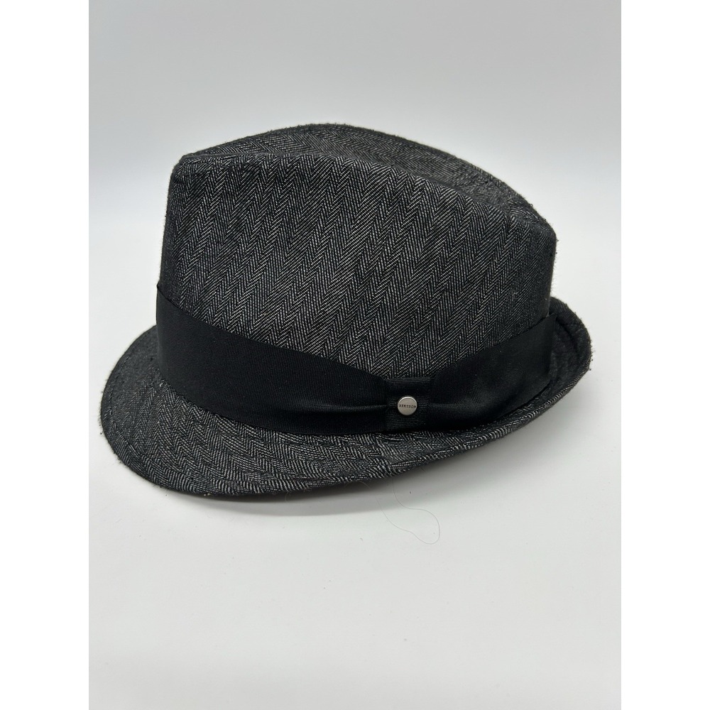 Vintage Stetson All American Herringbone Fedora Trilby Hat Gray Black Mens Small